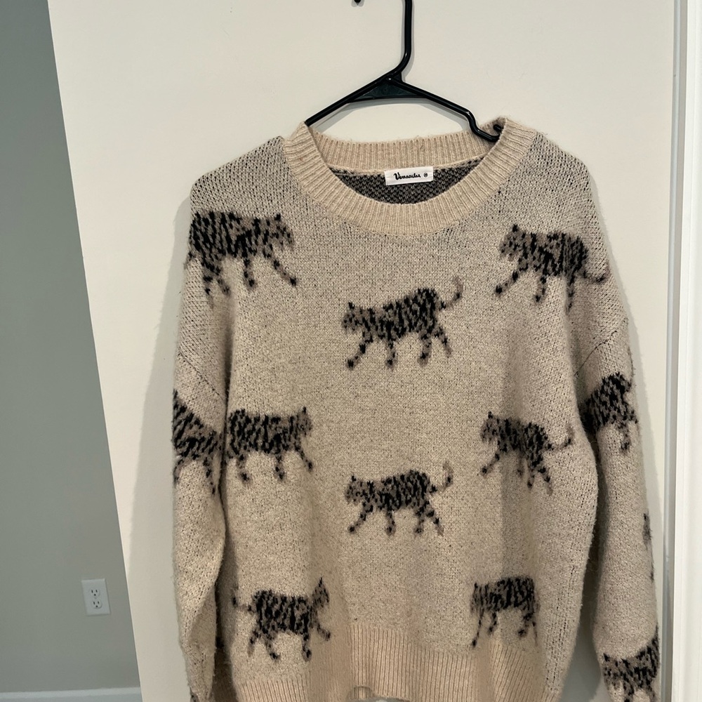 Hannah Beige and Black Animal Print Sweater